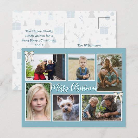 Blue Christmas Six Photos Message Postcard シーズンポストカード (正面/裏面)