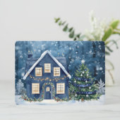 Blue Christmas Snow Winter Scene House (スタンド正面)