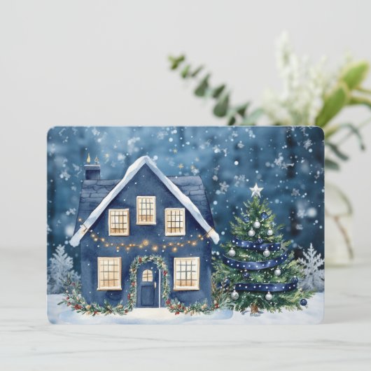 Blue Christmas Snow Winter Scene House (スタンド正面)