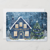 Blue Christmas Snow Winter Scene House (正面)