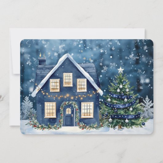 Blue Christmas Snow Winter Scene House (正面)