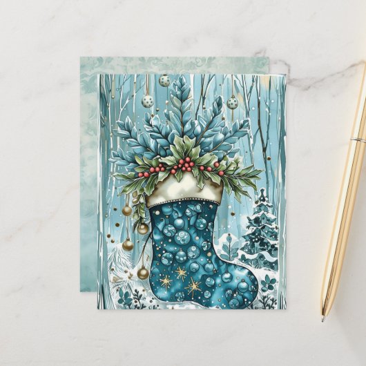 Blue Christmas Stocking Scrapbook Paper (正面/裏面インサイチュ)