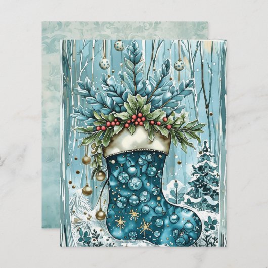 Blue Christmas Stocking Scrapbook Paper (正面/裏面)