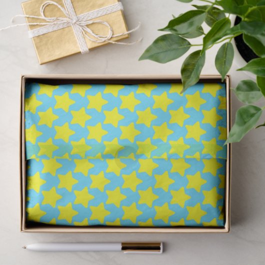 Blue Christmas Tissue Paper with Yellow Stars 薄葉紙 (ギフト)