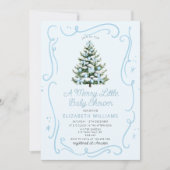 Blue Christmas Tree A Merry Little Baby Shower 招待状 (正面)