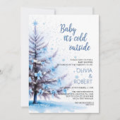 Blue Christmas Tree Baby Shower  招待状 (正面)