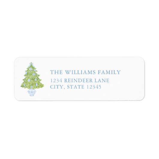 Blue Christmas Tree Christmas Return Address Label ラベル (正面)