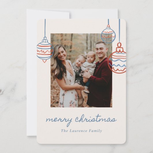 Blue Christmas Tree Doodle Coquette Bow Family シーズンカード (正面)