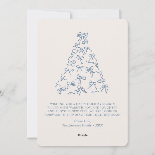 Blue Christmas Tree Doodle Coquette Bow Family シーズンカード (裏面)