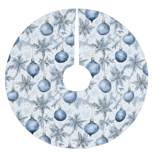Blue Christmas Tree Ornaments Pattern ブラッシュドポリエステルツリースカート (正面)