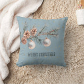 Blue Christmas Tree Pine Cones Ornaments クッション (ブランケット)