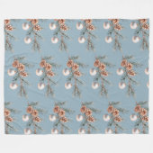Blue Christmas Tree Pine Cones Ornaments   フリースブランケット (正面(横))