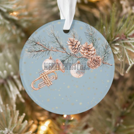 Blue Christmas Tree Pine Cones Ornaments Trumpet オーナメント (ツリー)