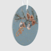 Blue Christmas Tree Pine Cones Ornaments Trumpet オーナメント (正面)