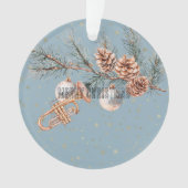 Blue Christmas Tree Pine Cones Ornaments Trumpet オーナメント (正面)