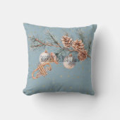 Blue Christmas Tree Pine Cones Ornaments Trumpet クッション (正面)