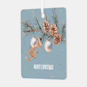Blue Christmas Tree Pine Cones Ornaments Trumpet メタルオーナメント (正面左)