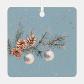 Blue Christmas Tree Pine Cones Ornaments Trumpet メタルオーナメント (裏面)