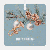 Blue Christmas Tree Pine Cones Ornaments Trumpet メタルオーナメント (正面)