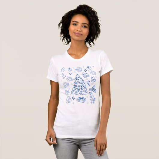 Blue Christmas Whimsy - Cute Festive Doodles Tシャツ (正面フル)