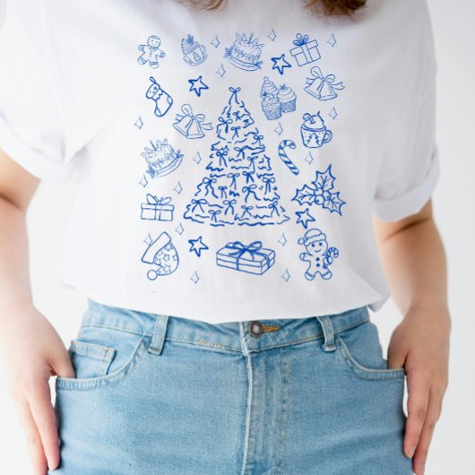 Blue Christmas Whimsy - Cute Festive Doodles Tシャツ