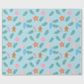 Blue Christmas Wrapping Paper with Ornaments  ラッピングペーパー (フラット)