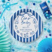 Blue Ciao Bambino Italian Illustrated Baby Shower ペーパープレート (パーティー)