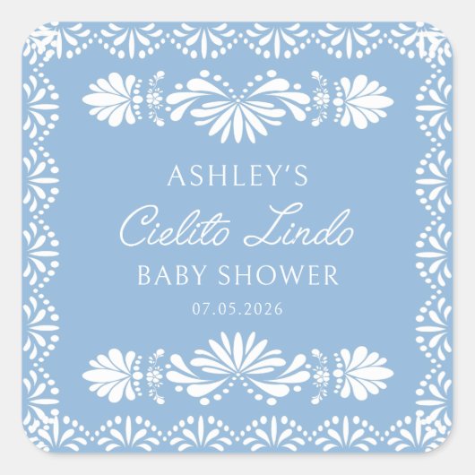 Blue Cielito Lindo Boy Baby Shower Sticker スクエアシール (正面)