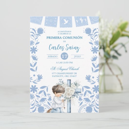  Blue Cielito Lindo First Holy Communion  招待状 (スタンド正面)