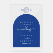 Blue Clam Seashells Coastal Beach Wedding Welcome アクリルサイン (正面)