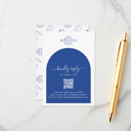 Blue Clam Seashells Coastal Seaside Beach Wedding エンクロージャーカード