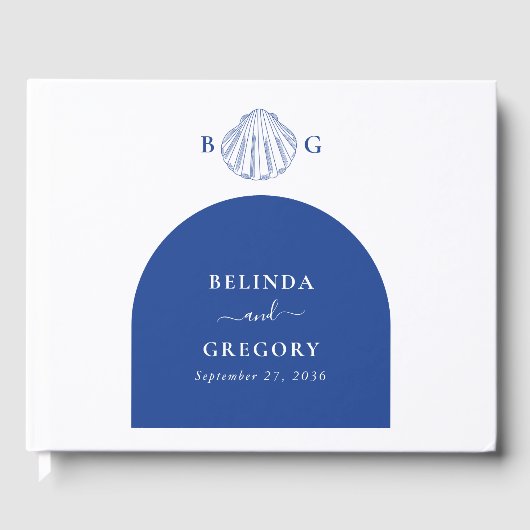 Blue Clam Seashells Coastal Seaside Beach Wedding ゲストブック (正面)