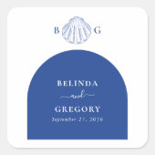 Blue Clam Seashells Coastal Seaside Beach Wedding スクエアシール (正面)