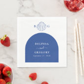 Blue Clam Seashells Coastal Seaside Beach Wedding スタンダードランチョンナプキン (インサイチュ)