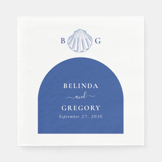 Blue Clam Seashells Coastal Seaside Beach Wedding スタンダードランチョンナプキン (正面)