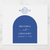 Blue Clam Seashells Coastal Seaside Beach Wedding スパークリングワインラベル (シングルラベル)