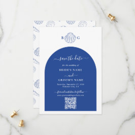 Blue Clam Seashells Coastal Seaside Beach Wedding セーブザデート