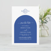 Blue Clam Seashells Coastal Seaside Beach Wedding セーブザデート (スタンド正面)