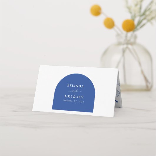 Blue Clam Seashells Coastal Seaside Beach Wedding プレイスカード (裏面)