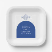 Blue Clam Seashells Coastal Seaside Beach Wedding ペーパープレート (正面)