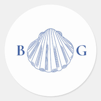 Blue Clam Seashells Coastal Seaside Beach Wedding ラウンドシール