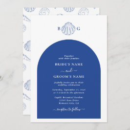 Blue Clam Seashells Coastal Seaside Beach Wedding 招待状