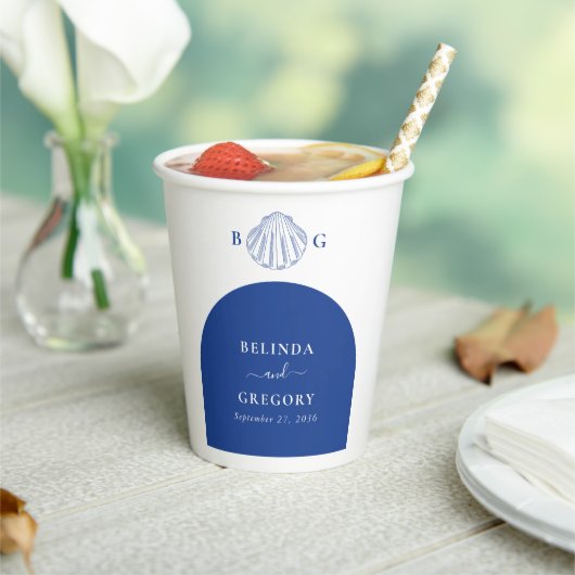 Blue Clam Seashells Coastal Seaside Beach Wedding 紙コップ (インサイチュ)