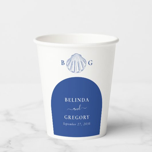 Blue Clam Seashells Coastal Seaside Beach Wedding 紙コップ (裏面)