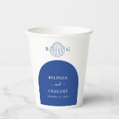 Blue Clam Seashells Coastal Seaside Beach Wedding 紙コップ (正面)