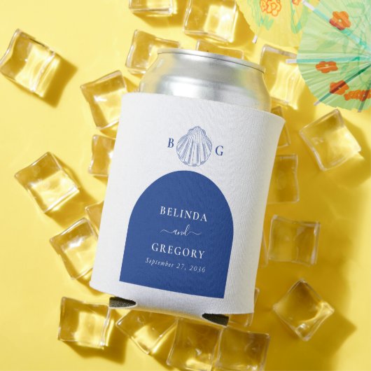 Blue Clam Seashells Coastal Seaside Beach Wedding 缶クーラー (インサイチュ 夏)