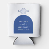 Blue Clam Seashells Coastal Seaside Beach Wedding 缶クーラー (正面)