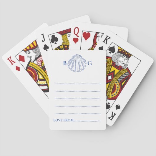 Blue Clam Seashells Coastal Wedding Guest Book トランプ (裏面)