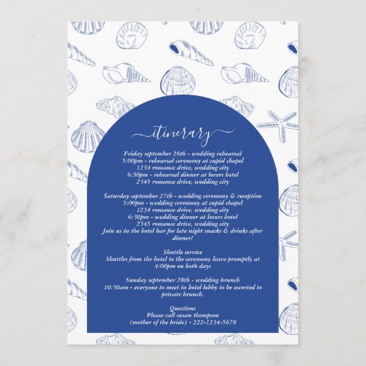 Blue Clam Seashells Coastal Wedding Itinerary プログラム (裏面)