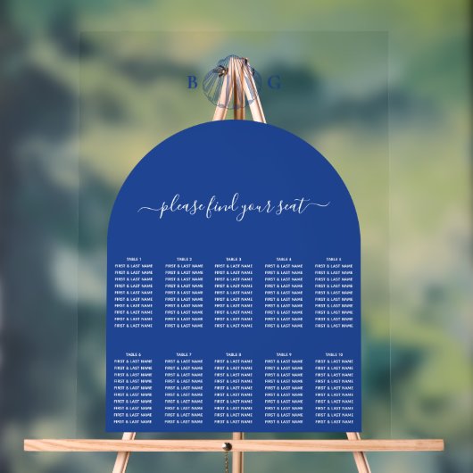 Blue Clam Seashells Coastal Wedding Seating Chart アクリルサイン (ニュートラル)